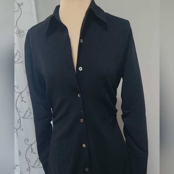 Vintage BANANA REPUBLIC Long Black Bodycon Shirtdress Sz 4 Button Up Gorgeous! - Picture 2 of 7
